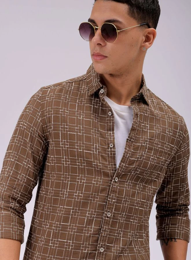 شركة المرآب الهندية Men Slim Fit Checkered Full Sleeves Cutaway Collar Casual Shirt