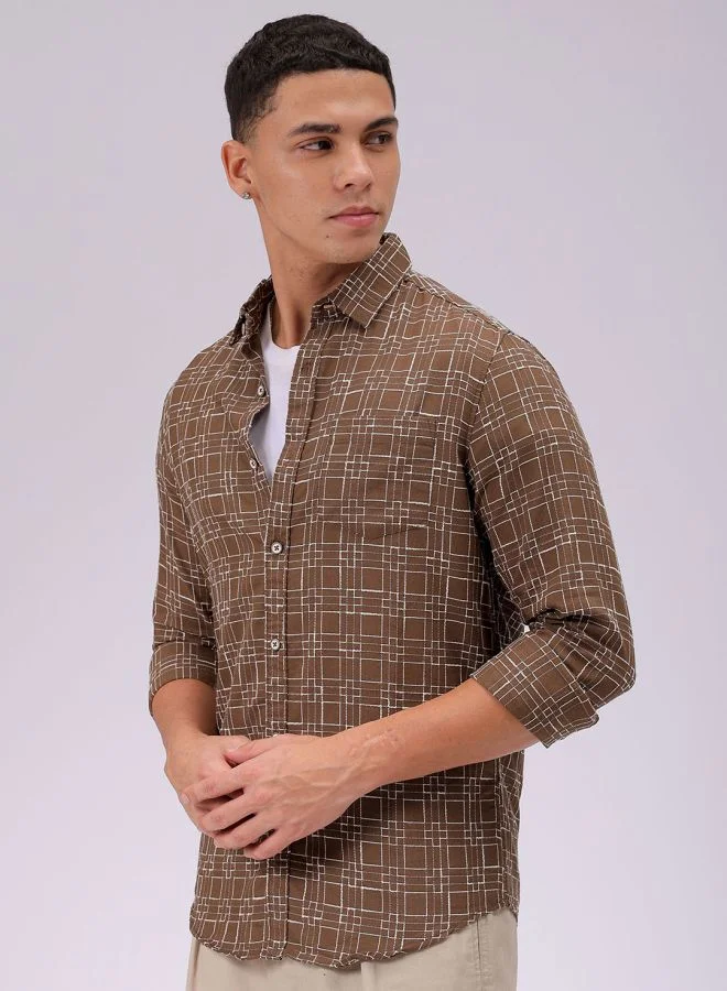 شركة المرآب الهندية Men Slim Fit Checkered Full Sleeves Cutaway Collar Casual Shirt