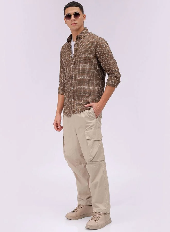 شركة المرآب الهندية Men Slim Fit Checkered Full Sleeves Cutaway Collar Casual Shirt