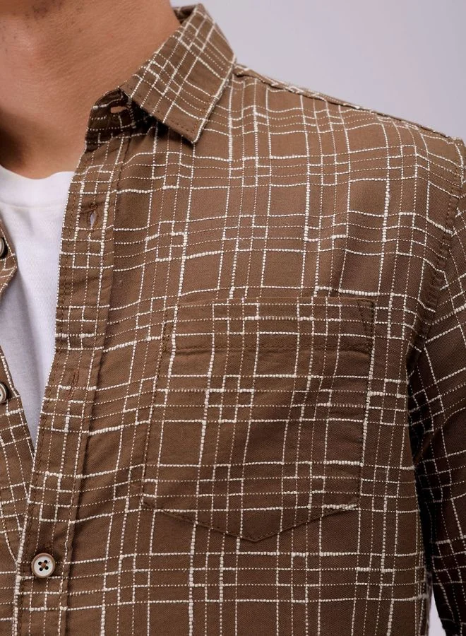 شركة المرآب الهندية Men Slim Fit Checkered Full Sleeves Cutaway Collar Casual Shirt