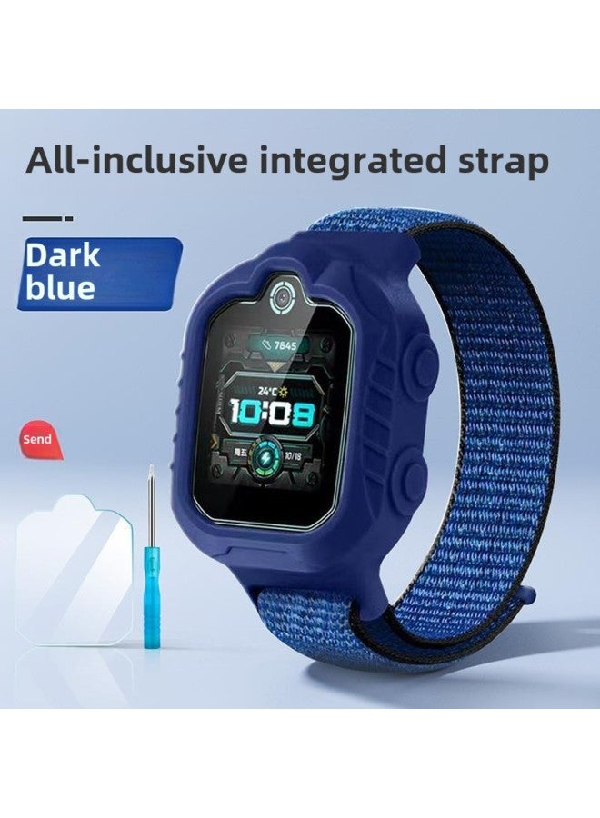 For Huawei 3pro Super Edition/3S/3/4pro/5 Children's Phone Watch Strap With Middle Frame All-in-One-Color:Huawei 3pro/super Powerful Dark Blue Framed Nylon Watch Strap-short Style—free 1 Ultra-clear Tempered Film  - Image 1