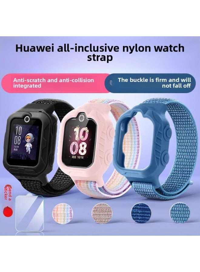 For Huawei 3pro Super Edition/3S/3/4pro/5 Children's Phone Watch Strap With Middle Frame All-in-One-Color:Huawei 3pro/super Powerful Dark Blue Framed Nylon Watch Strap-short Style—free 1 Ultra-clear Tempered Film  - Image 2