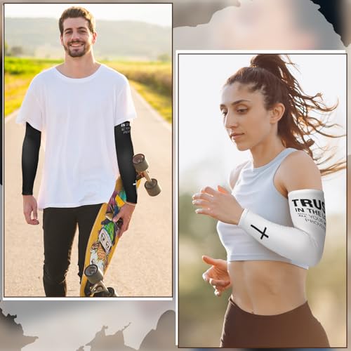 Shyyween 6 Pairs Faith Cross Arm Sleeves Fathers Day Religious Compression Arm Sleeve for Men Women Baseball Football for UVBlackWhiteM - Image 3