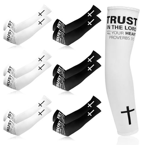 Shyyween 6 Pairs Faith Cross Arm Sleeves Fathers Day Religious Compression Arm Sleeve for Men Women Baseball Football for UVBlackWhiteM - Image 1