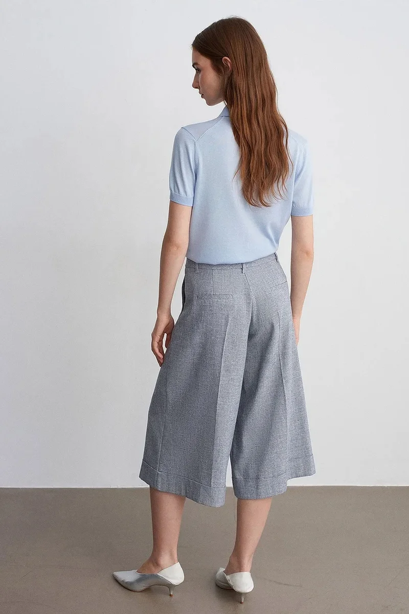 Dilvin Light Grey DILVIN High-Waist Pleated Wide-Leg Capri Trousers for Women | Best Price UAE