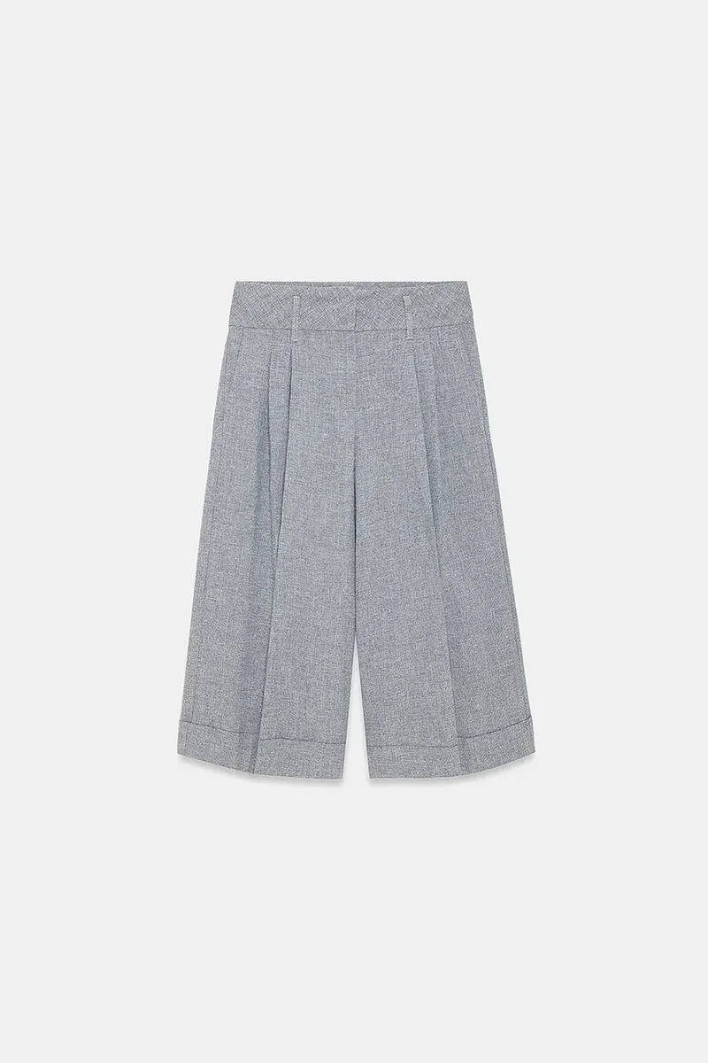 Dilvin DILVIN High-Waist Pleated Wide-Leg Capri Trousers