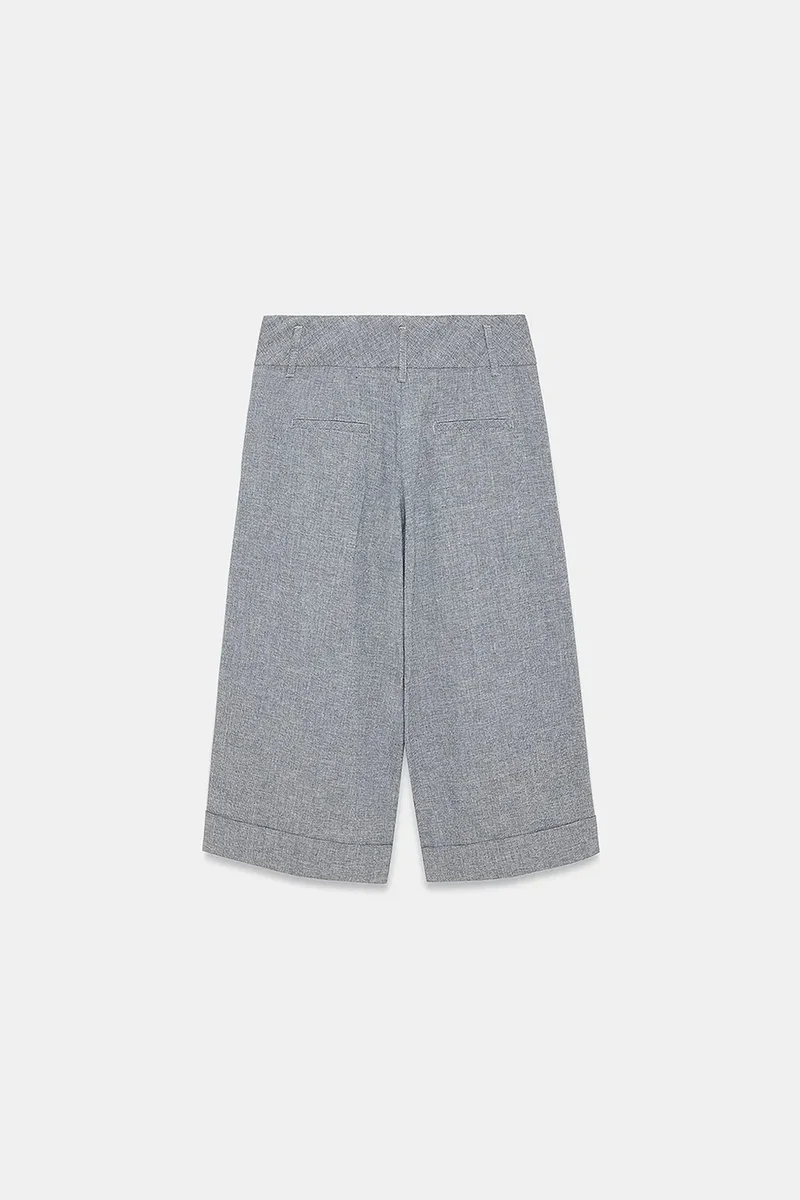 Dilvin Light Grey DILVIN High-Waist Pleated Wide-Leg Capri Trousers for Women | Best Price UAE