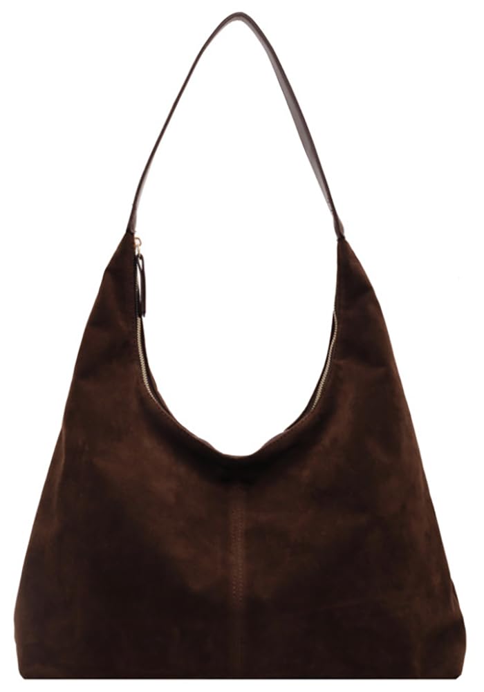 Bagkeak Slouchy Suede Tote Bag Shoulder Bags For Women Underarm Bag Womenâ€™s Work Purses Crescent Bag Suede Handbag Travel Winter Fall - Image 1