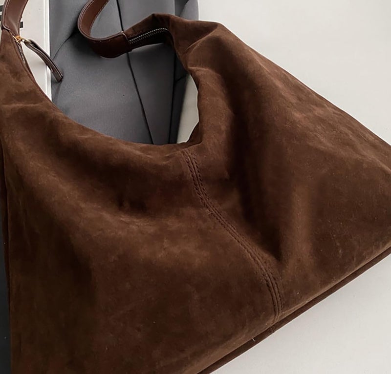 Bagkeak Slouchy Suede Tote Bag Shoulder Bags For Women Underarm Bag Womenâ€™s Work Purses Crescent Bag Suede Handbag Travel Winter Fall - Image 5