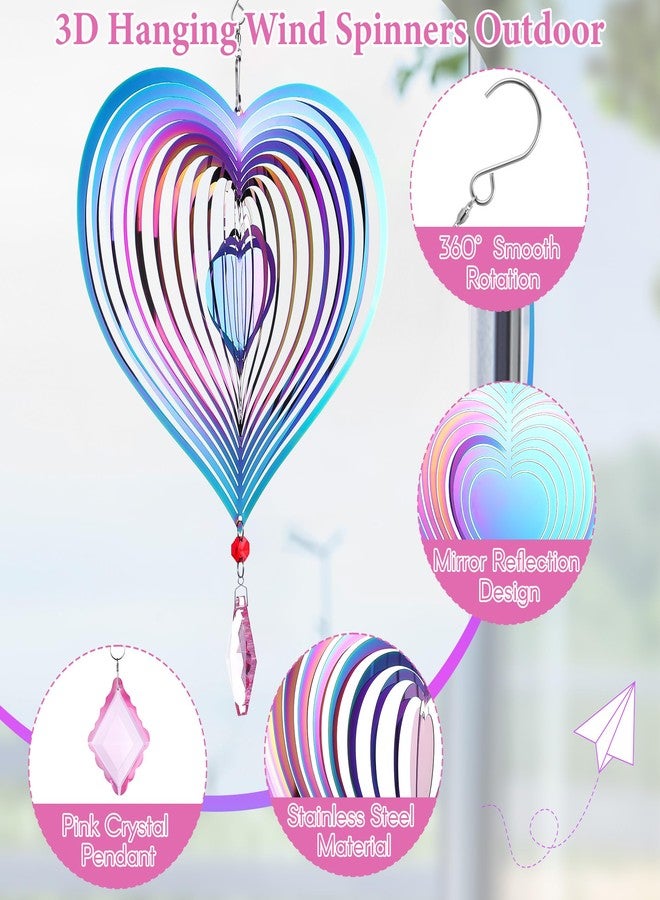 Saillong 2 Pcs Wind Spinner Purple Heart 3D Metal Hanging Wind Spinners, Worth Purple Gifts for Women, Extra Sparkly Metal Yard Art Decorations Indoor/Outdoor Kinetic Wind Sculptures & Spinners - Image 4