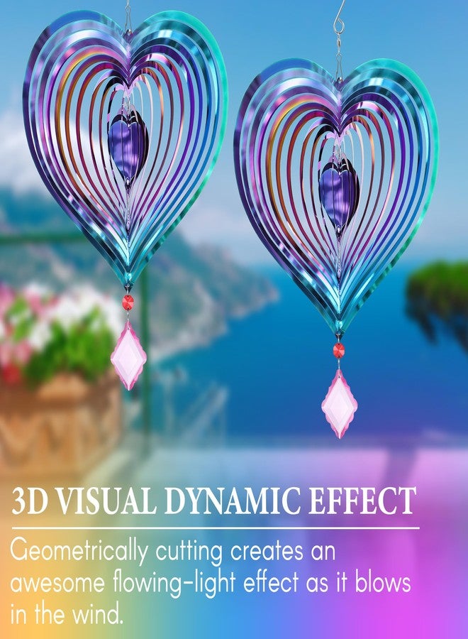Saillong 2 Pcs Wind Spinner Purple Heart 3D Metal Hanging Wind Spinners, Worth Purple Gifts for Women, Extra Sparkly Metal Yard Art Decorations Indoor/Outdoor Kinetic Wind Sculptures & Spinners - Image 5