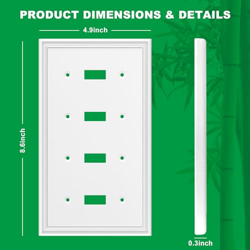OKAYZIP White Decorative Quad Toggle Light Switch Covers Wall Plate, Natural Material Switch Plate Covers - Modern Style (4 Gang Toggle 1 Pack) - Image 3
