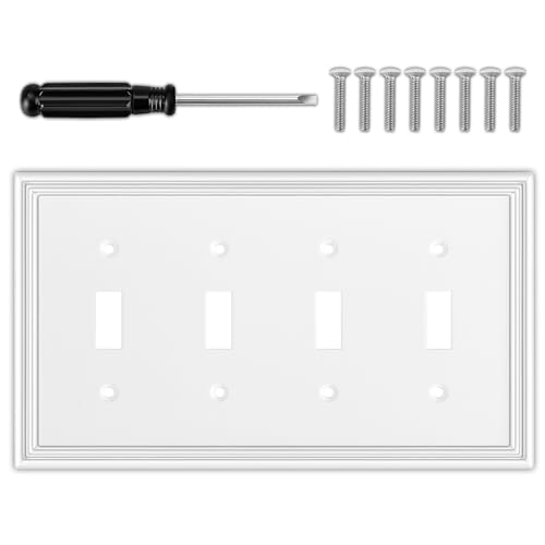 OKAYZIP White Decorative Quad Toggle Light Switch Covers Wall Plate, Natural Material Switch Plate Covers - Modern Style (4 Gang Toggle 1 Pack) - Image 1