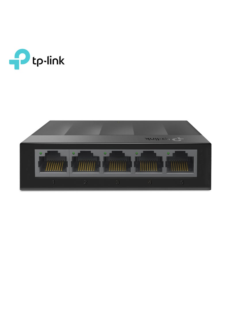 تي بي لينك سويتش جيجابايت إيثرنت LS1005G من 5 منافذ من سلسلة لايت ويف من تي بي لينك مزود بمقسم إيثرنت للكمبيوتر المكتبي/ غطاء من البلاستيك/ سويتش شبكة غير محمية/ خاصية التوصيل والتشغيل/ تشغيل هادئ دون مروحة/ غير مدار أسود - Image 1