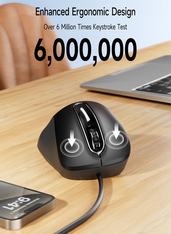 memzuoix Black Wired Mouse, USB Computer Mouse 1200 DPI Mobile Optical Mouse Portable Computer Mice for Laptop, PC, Desktop, MacBook, 5 Buttons - Image 4