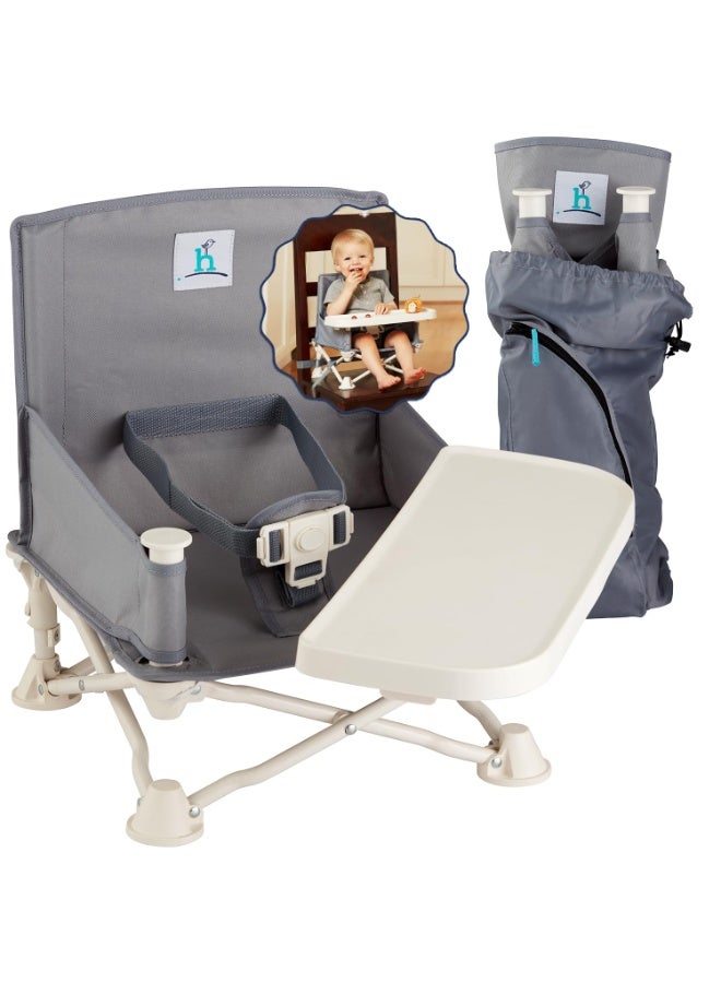 Hiccapop OmniBoost Travel Booster Seat with Tray for Baby, Dining Table, Camping, Beach, Grandmaâ€™s | Folding Portable Tip-Free Design Straps to Kitchen Chairs - Image 1