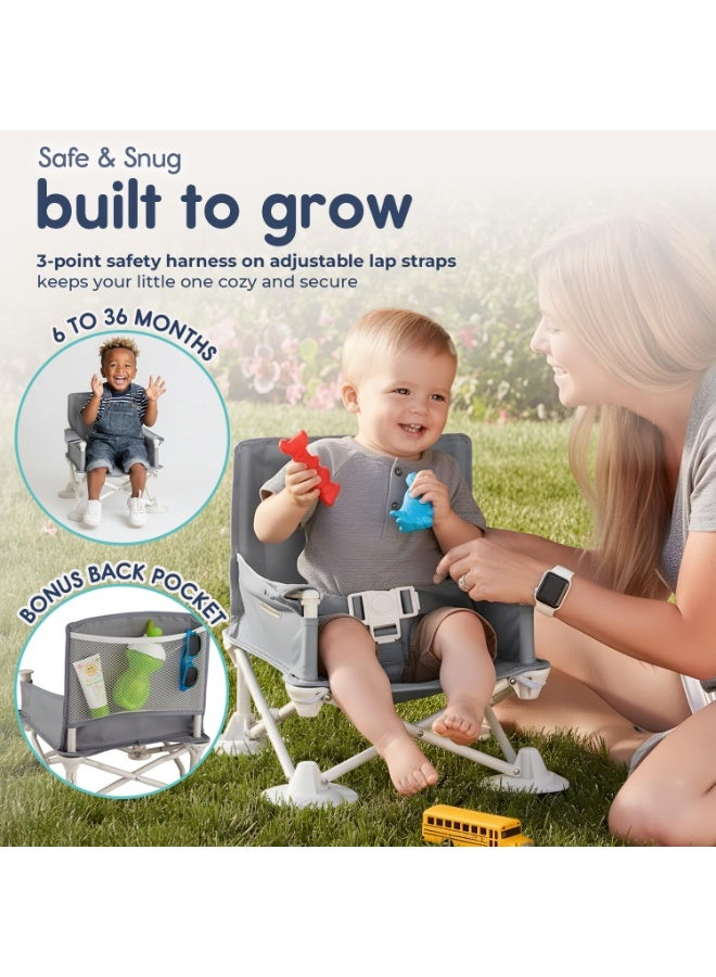 Hiccapop OmniBoost Travel Booster Seat with Tray for Baby, Dining Table, Camping, Beach, Grandmaâ€™s | Folding Portable Tip-Free Design Straps to Kitchen Chairs - Image 3