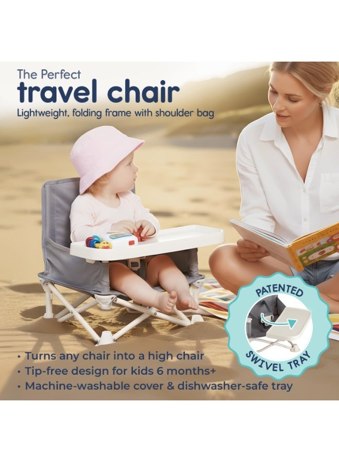 Hiccapop OmniBoost Travel Booster Seat with Tray for Baby, Dining Table, Camping, Beach, Grandmaâ€™s | Folding Portable Tip-Free Design Straps to Kitchen Chairs - Image 4