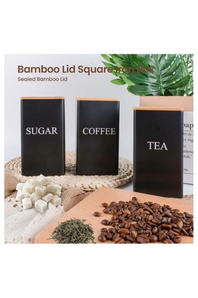 3Pcs Coffee Storage Can Tea Snacks Coffee Bean Storage Can,Metal Container Cans with Bamboo Lid,1000ml - Image 1