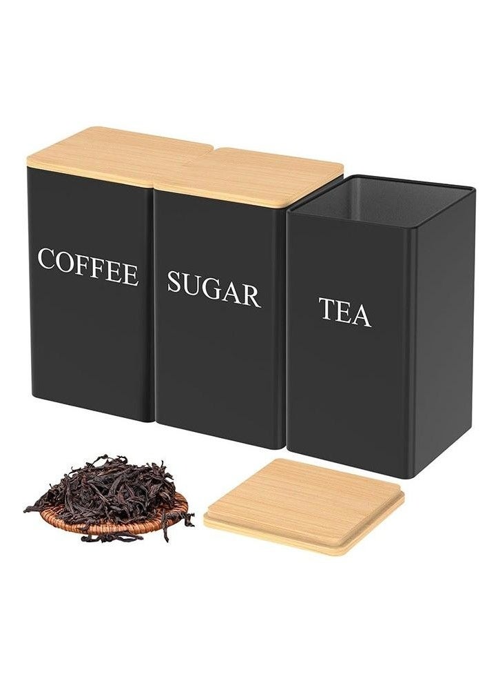 3Pcs Coffee Storage Can Tea Snacks Coffee Bean Storage Can,Metal Container Cans with Bamboo Lid,1000ml - Image 3
