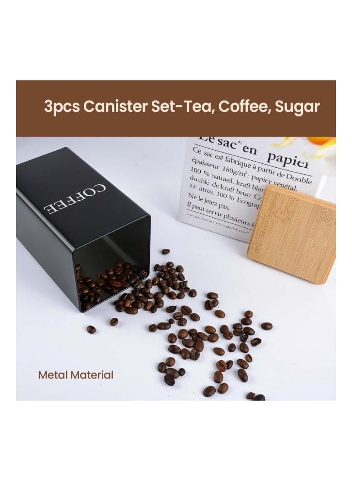 3Pcs Coffee Storage Can Tea Snacks Coffee Bean Storage Can,Metal Container Cans with Bamboo Lid,1000ml - Image 2