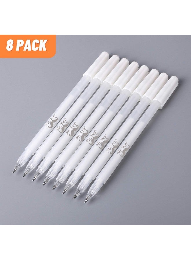 مستر. بين - أقلام بيضاء، عبوة من 8 أقلام، أقلام جل بيضاء للفنانين، قلم جل أبيض، قلم حبر أبيض، أقلام بيضاء للورق الأسود، أقلام رسم بيضاء، قلم فني أبيض، قلم أبيض للفنانين، قلم أبيض للرسم - Image 2