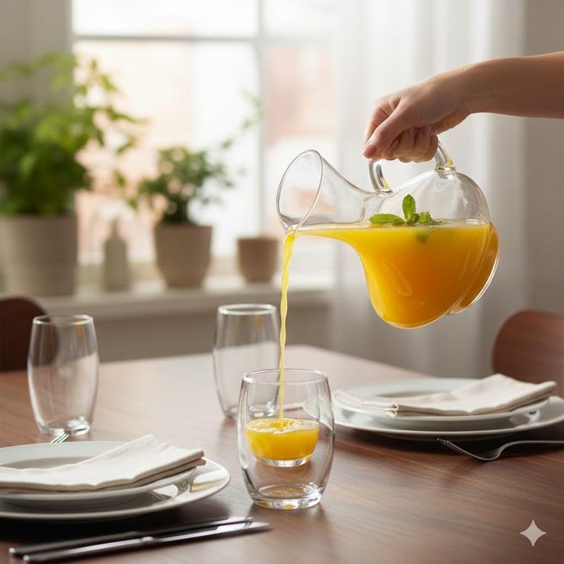 Clear Glass Pitcher with Wide Stable Base & Easy-Grip Handle – Elegant Transparent Jug for Water, Juice, Iced Tea & Cold Drinks, Heat-Resistant Carafe for Home, Kitchen, Dining Table & Outdoor Serving