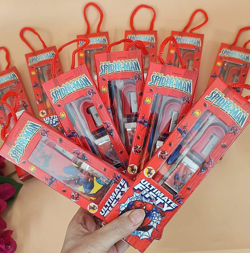 Tera13 Return Gifts for Kids Stationery Set (10 Pcs) - Cartoon Theme Pencil, Eraser, Sharpener for Boys, Multicolor - Image 1