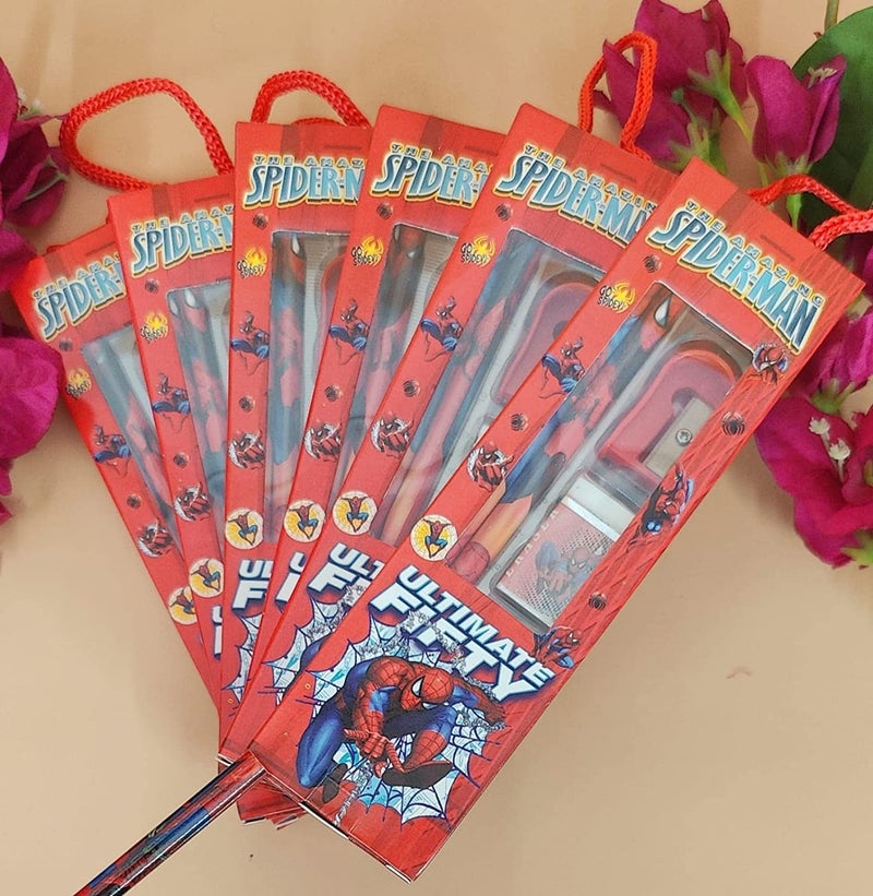 Tera13 Return Gifts for Kids Stationery Set (10 Pcs) - Cartoon Theme Pencil, Eraser, Sharpener for Boys, Multicolor - Image 4