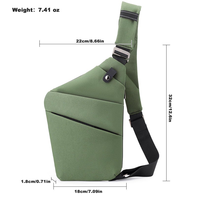 BIRDDIE Anti Theft Travel Bag, One Shoulder Large Capacity Cross-body Bag Chest Fashion Lightweight Sling Bags for Travel Sports (Right Shoulder, Green) - Image 5