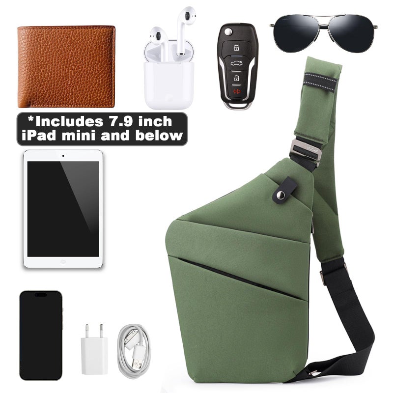 BIRDDIE Anti Theft Travel Bag, One Shoulder Large Capacity Cross-body Bag Chest Fashion Lightweight Sling Bags for Travel Sports (Right Shoulder, Green) - Image 4