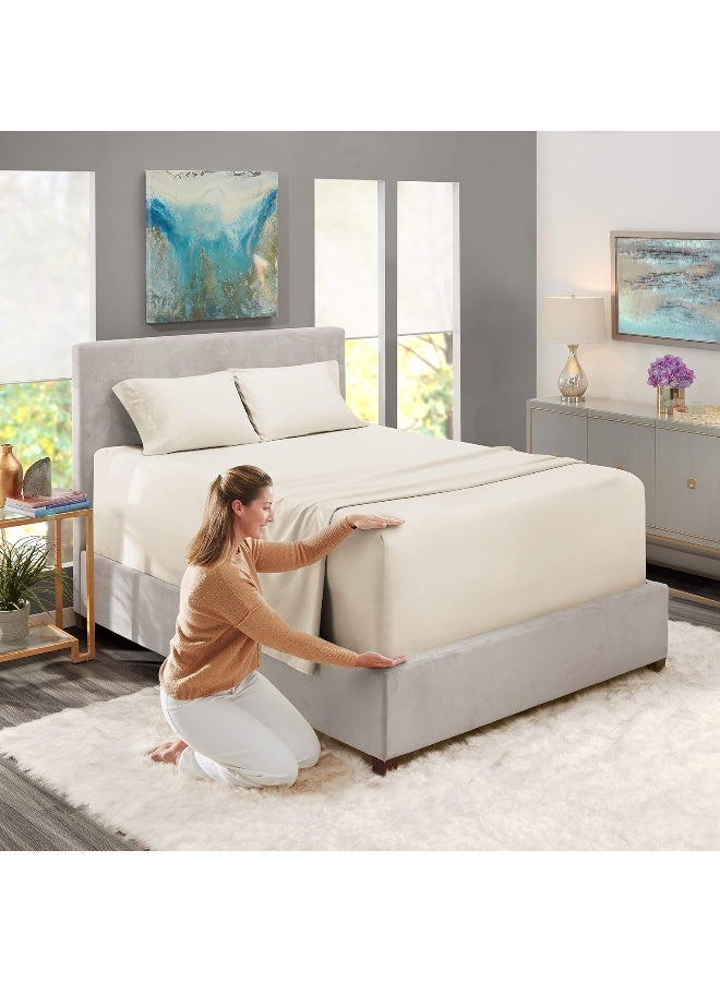 Nestl King Size Sheet Set, 4 Piece Extra Deep Pocket (18-24 inches), Microfiber, Hotel Luxury, Soft, Breathable, Wrinkle-Free, Easy to Care, Off White - Image 2