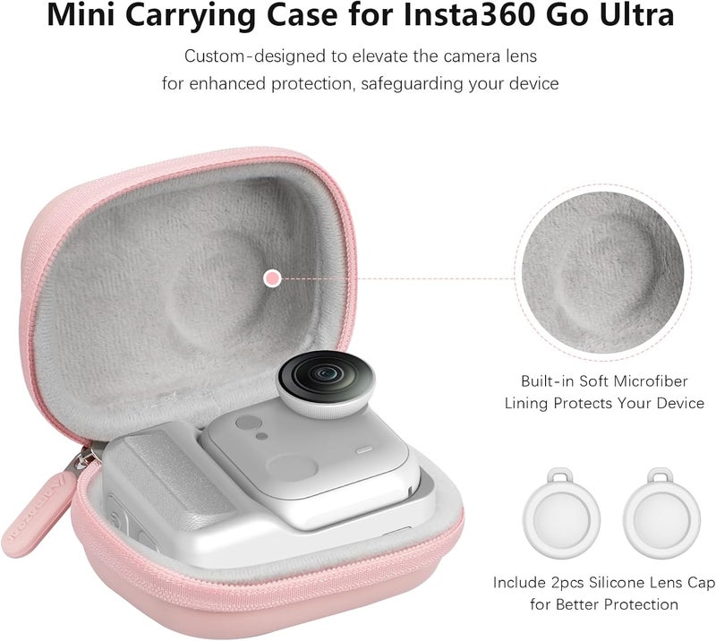 AMAZEAR Carry Case for Insta360 Go Ultra Accessories, Insta 360 Go-Ultra Portable and Compact Travel Bag Hard Leather Case with Soft Inner for Protection, Organization, and Storage, Pink, for Single - Image 3