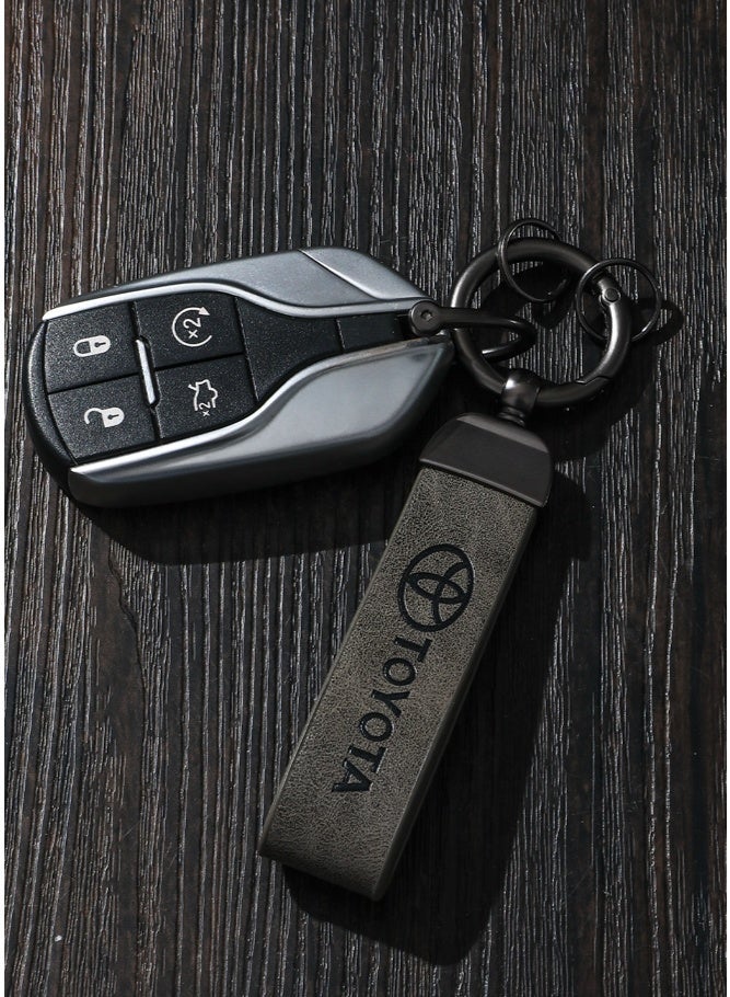 KeyAmor Elegant grey metal and leather keychain with TOYOTA logo featuring 3 key rings perfect as a fancy gift or car accessory designed in sleek grey for a modern look offers 360 degree rotation for convenience suitable for both men and women and comes in a fancy gift box - Image 4