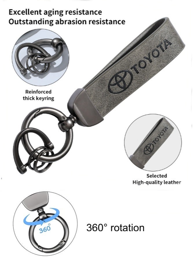 KeyAmor Elegant grey metal and leather keychain with TOYOTA logo featuring 3 key rings perfect as a fancy gift or car accessory designed in sleek grey for a modern look offers 360 degree rotation for convenience suitable for both men and women and comes in a fancy gift box - Image 2