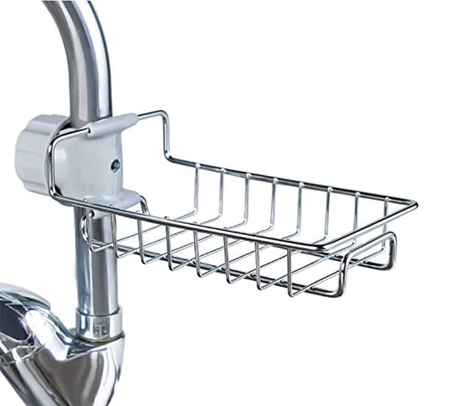 FAMOUS SHOP FAMOUS SHOP Stainless Steel Faucet Rack Hanging Type Suitable for Kitchen Sink Bathroom Sink Storage Rack can be Placed Sponge soap Shampoo Shower Gel
