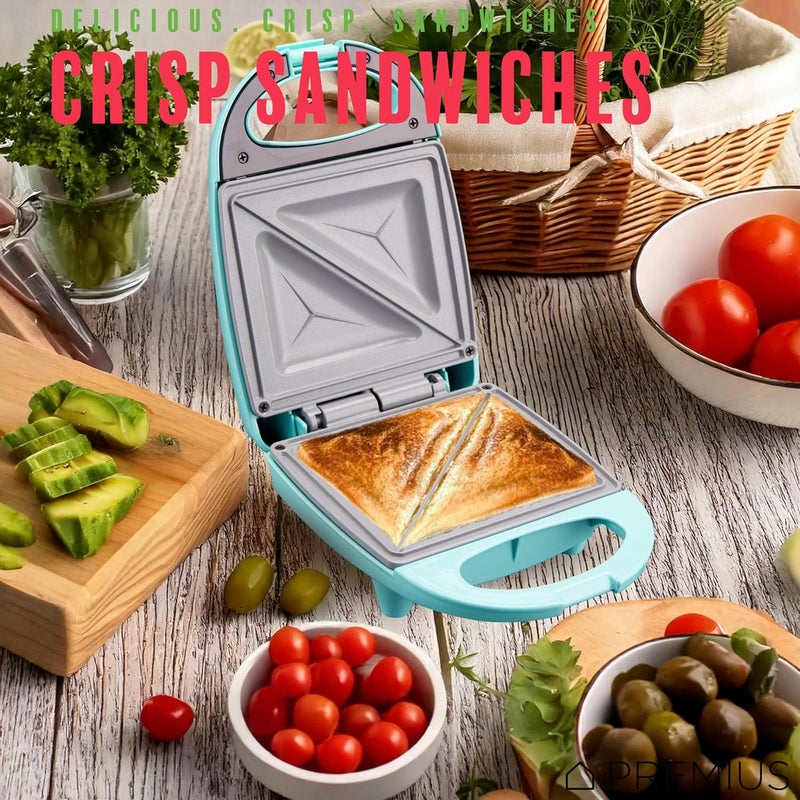 PREMIUS Ceramic NonStick Mini Snack Sandwich Maker, Indicator Light, 5x4.4 Inch Mold, Great for French Toast, Tuna Melt, Egg & Grilled Cheese, Pancake Sandwich, Desserts, Toasties, 520 W (Turquoise) - Image 3