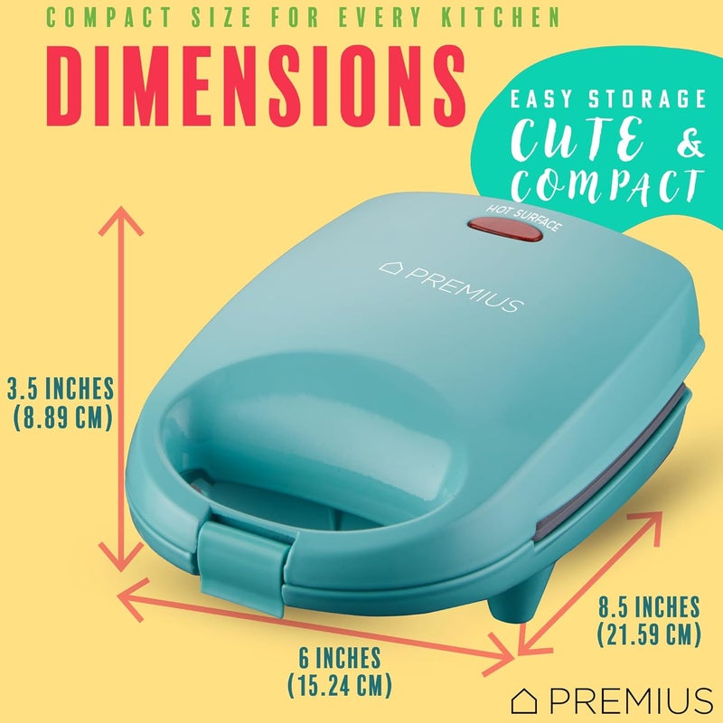 PREMIUS Ceramic NonStick Mini Snack Sandwich Maker, Indicator Light, 5x4.4 Inch Mold, Great for French Toast, Tuna Melt, Egg & Grilled Cheese, Pancake Sandwich, Desserts, Toasties, 520 W (Turquoise) - Image 5