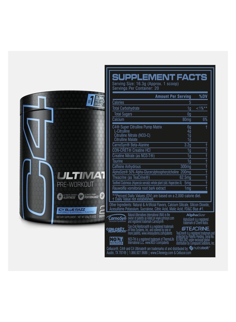 C4 Ultimate Pre Workout Powder ICY Blue Razz 20 Servings 400G (14.1OZ) - Image 3