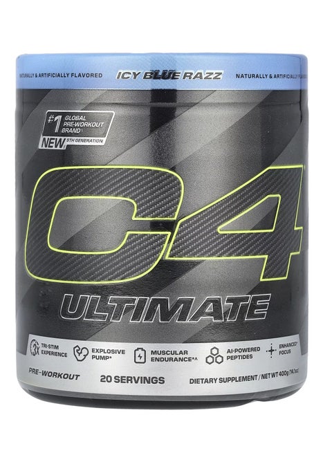 C4 Ultimate Pre Workout Powder ICY Blue Razz 20 Servings 400G (14.1OZ)