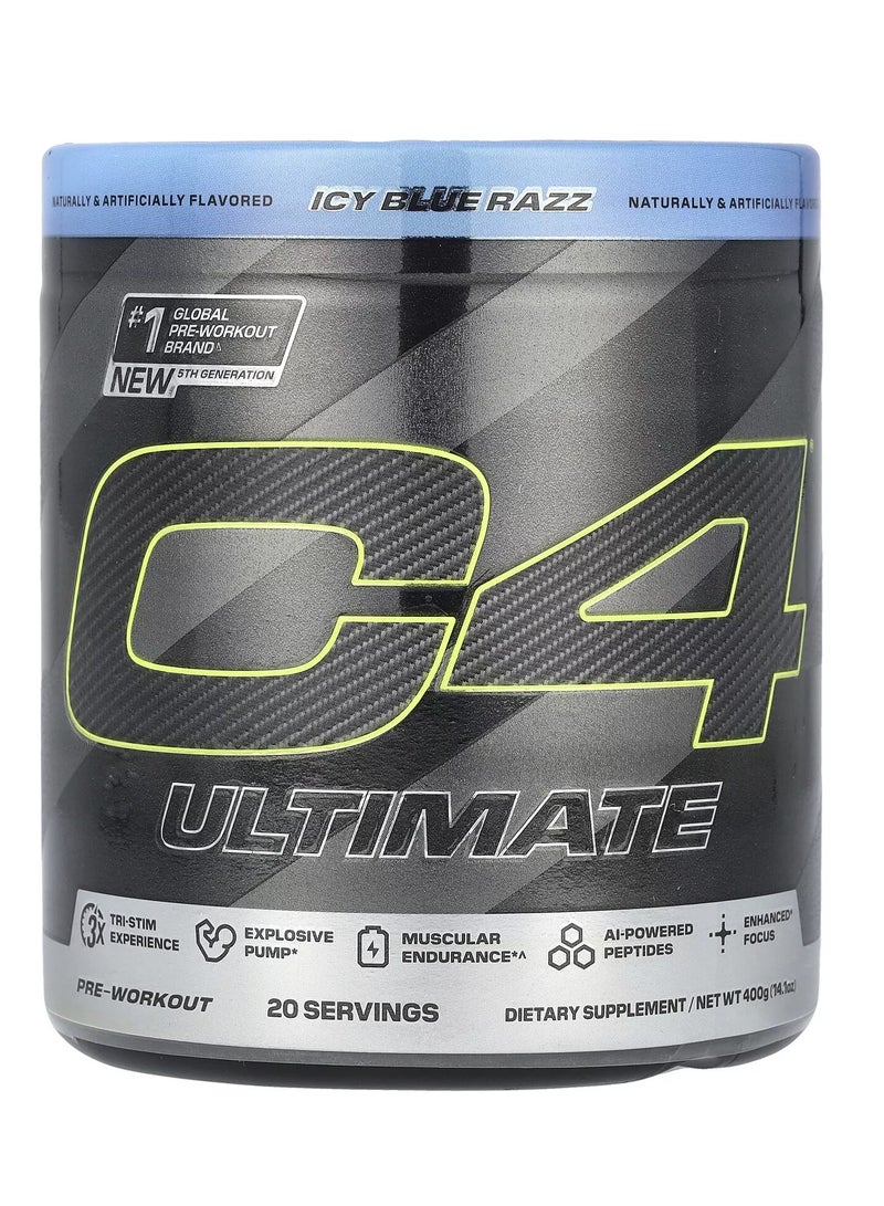 C4 Ultimate Pre Workout Powder ICY Blue Razz 20 Servings 400G (14.1OZ) - Image 1