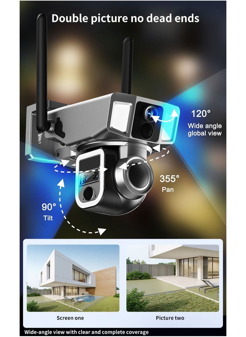 Generic - 4G & Wi-Fi Two Modes of Internet Access Multi-lens 4K/5MP Solar Powered PTZ Camera 360° View Video Surveillance System, Motion Detection, Full-Color Night Vision, 2-Way Audio, Pan Tilt, Cloud Storage - Image 1