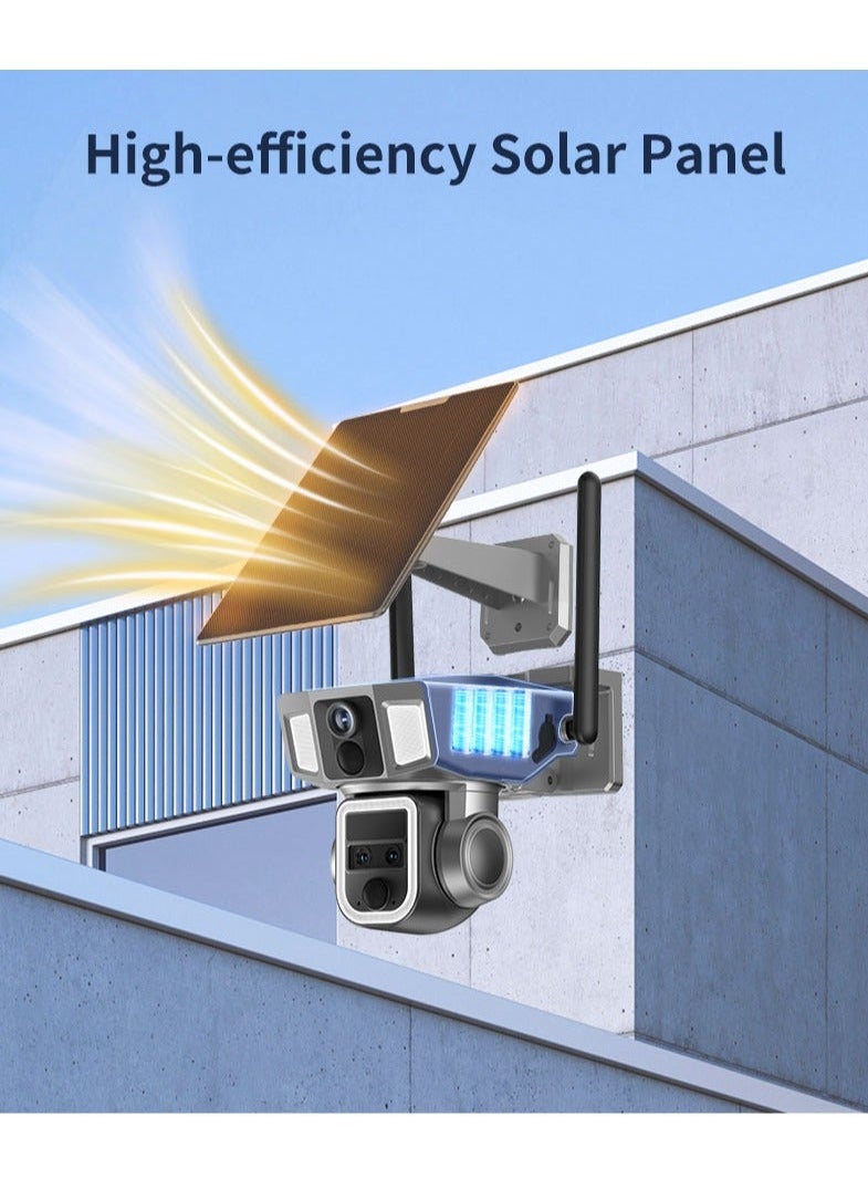 Generic - 4G & Wi-Fi Two Modes of Internet Access Multi-lens 4K/5MP Solar Powered PTZ Camera 360° View Video Surveillance System, Motion Detection, Full-Color Night Vision, 2-Way Audio, Pan Tilt, Cloud Storage - Image 1