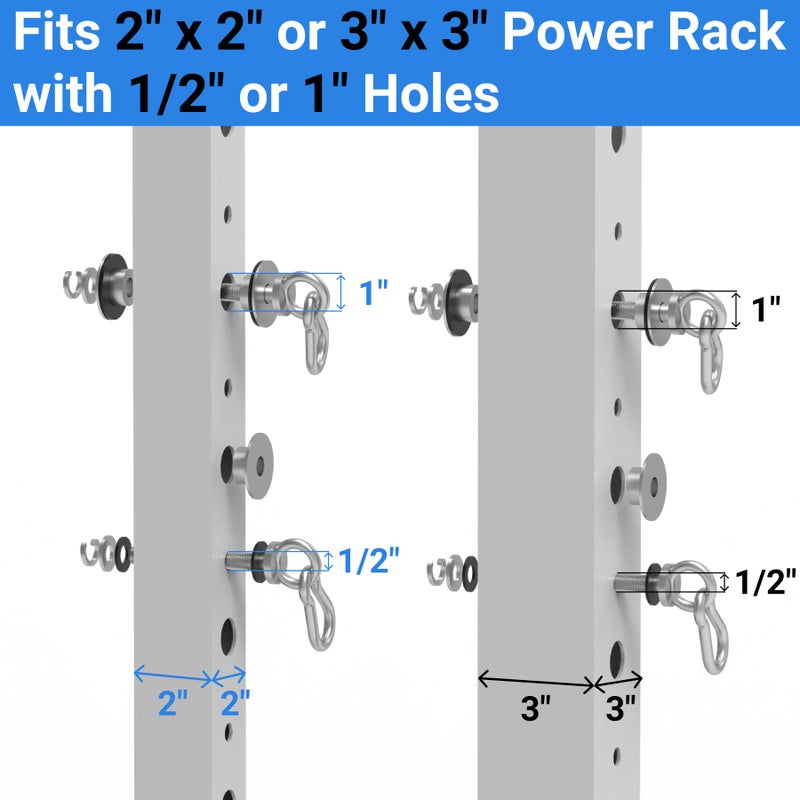 Vatemechie Heavy-Duty Power Rack Attachments, Quick-Install Home Gym Accessories for 2x2, 2x3 & 3x3 Power Racks, Fits 1/2", 5/8" & 1" Holes (Silver 2-Pack) - Image 2