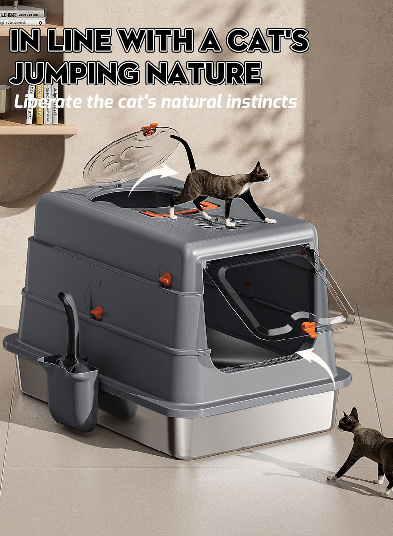 Kidle Large Fully Enclosed Stainless Steel Cat Litter Box with Litter Scoop Cat Toilet Cat Litter Tray High Wall Side Shell Non-Sticky Anti Splashing and Easy Clean 40*60*38cm - Image 2