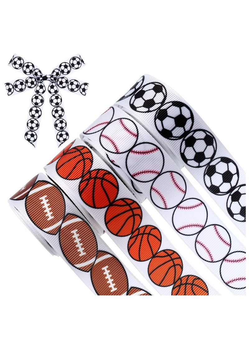 Zikra 4 Rolls Basketball Brown White Wired Edge Ribbon Grosgrain Ribbon Football Ribbon Baseball Sport Ribbon Polyester Burlap Ribbon for Party Wrapping Homecoming Mum Supplies 24 Yards Long 7/8 Inch Wide - Image 1