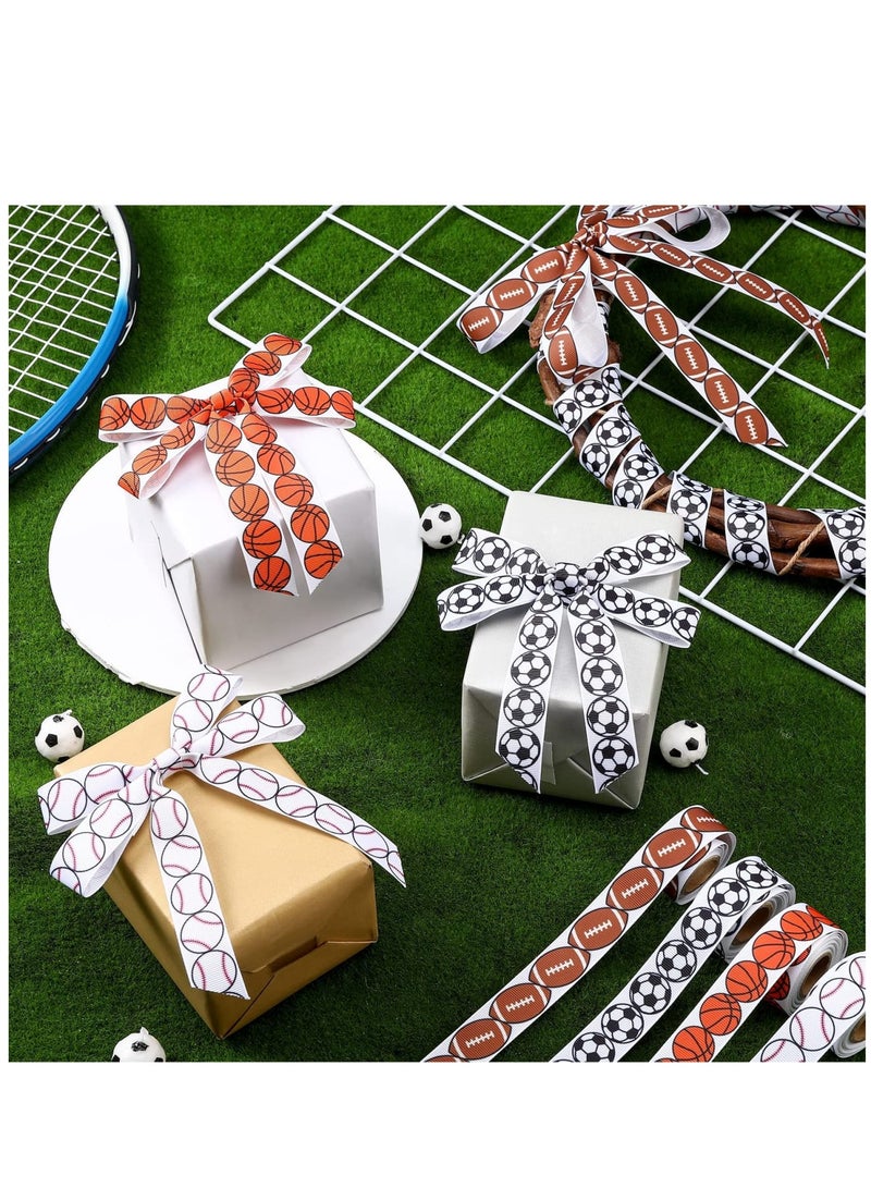 Zikra 4 Rolls Basketball Brown White Wired Edge Ribbon Grosgrain Ribbon Football Ribbon Baseball Sport Ribbon Polyester Burlap Ribbon for Party Wrapping Homecoming Mum Supplies 24 Yards Long 7/8 Inch Wide - Image 2