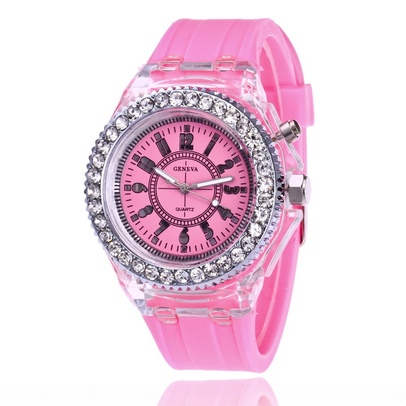 Luminous Couple LED Fluorescent Watches Mens Womens Fashionable Harajuku Korean Style Sporty Quartz Wristwatches Pink 
