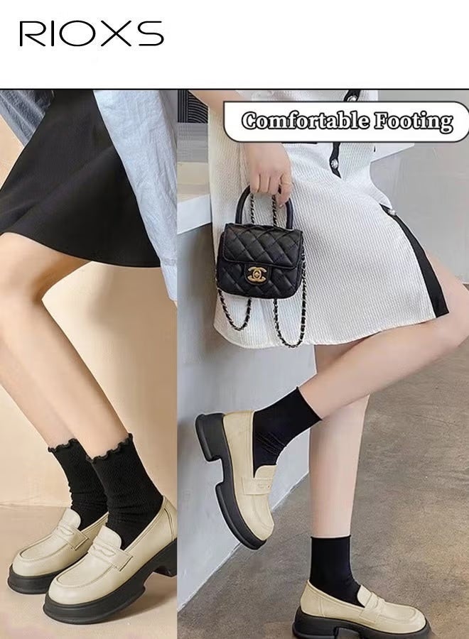 RIOXS Loafers for Women, Classic Slip-on Chunky Loafers, Wide Round-toe Shoes, Comfy Mary Jane Shoes with Stable Outsole, Women's Mid-heel Slip-on Shoes, Dress Business Casual Loafers, Stylish Penny Loafer Designed for the Busy, On-the-Go Lifestyle, Soild White Loafers - Image 5