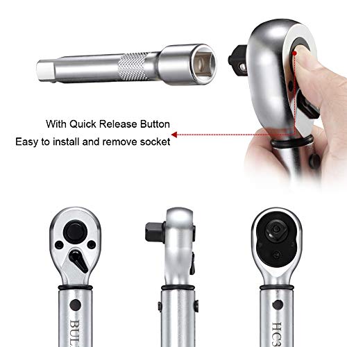 BULLTOOLS 3/8-inch Drive Dual-Direction Click Torque Wrench Set 90-tooth High Accuracy Torque Wrench with Buckle (10-100ft.lb/20-135Nm) - Image 3